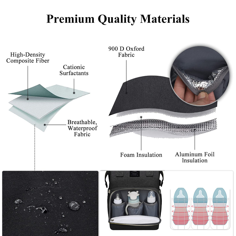 ANWTOTU diaper bag insulation pockets keep bottles warm or cool.