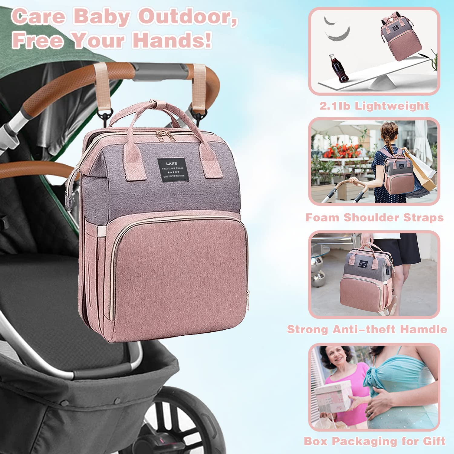 ANWTOTU diaper bag lightweight 2.2 lb design makes hands-free outings easier
