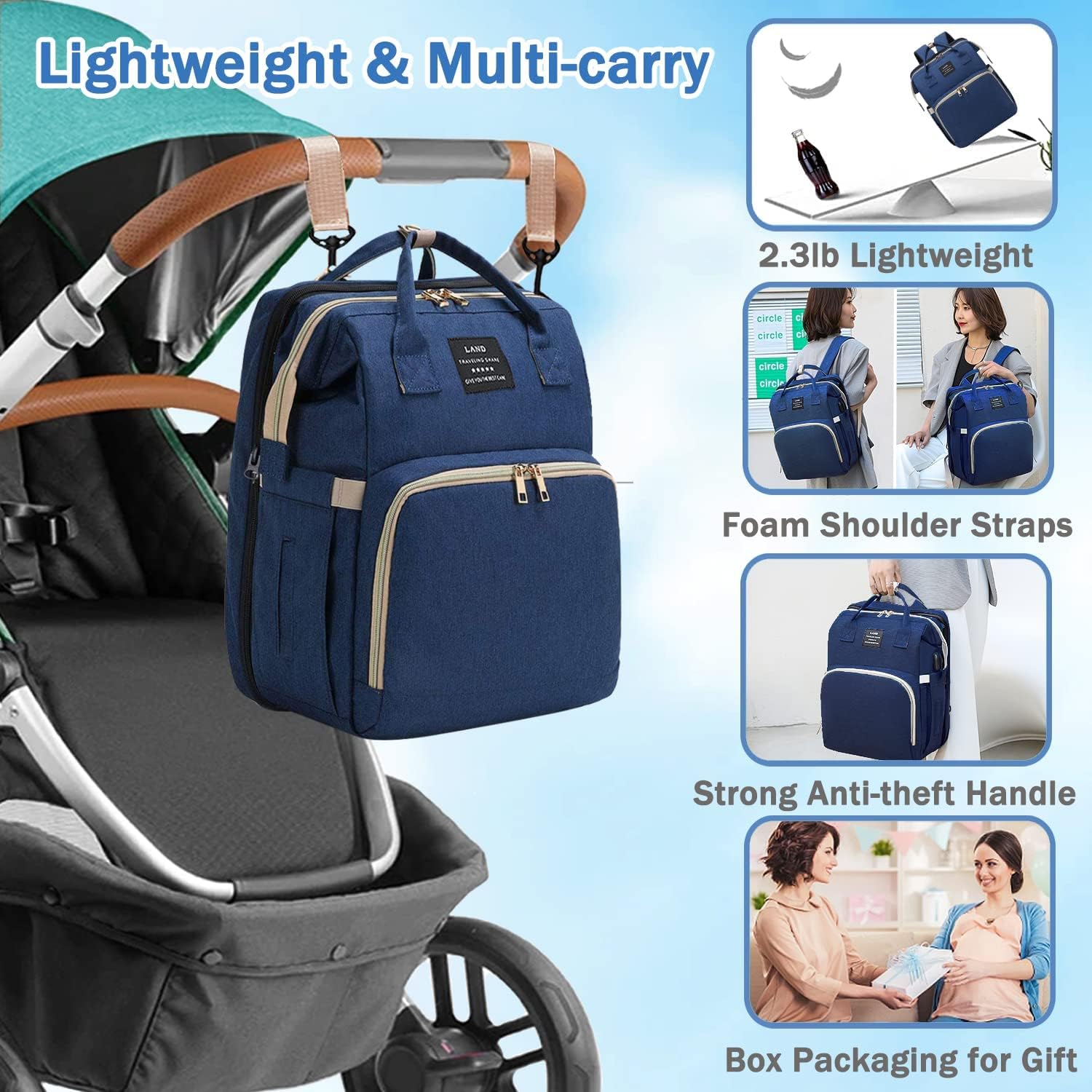 ANWTOTU diaper bag waterproof pocket stores wet items securely