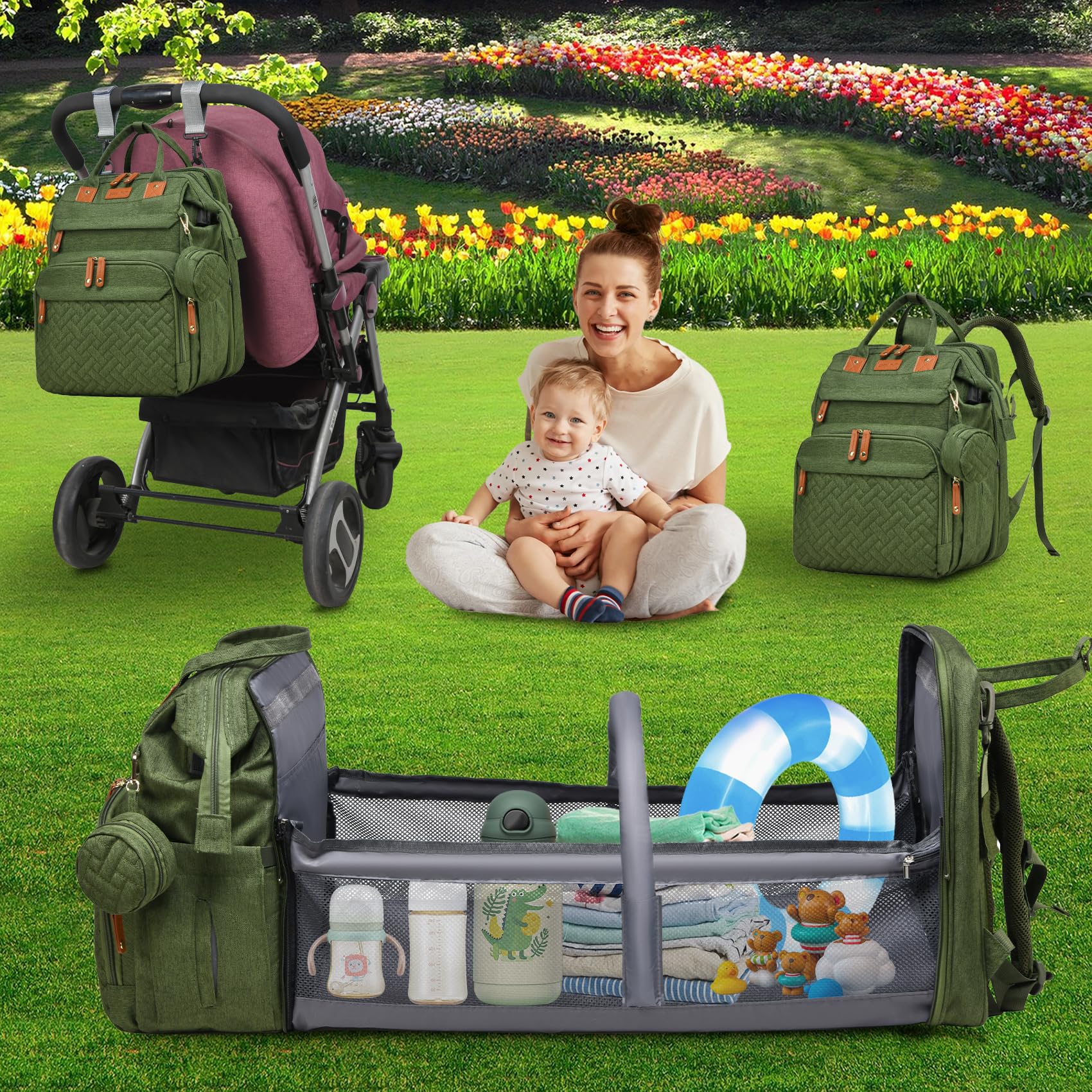 ANWTOTU stroller buckles demonstrate hands-free transport on family trips