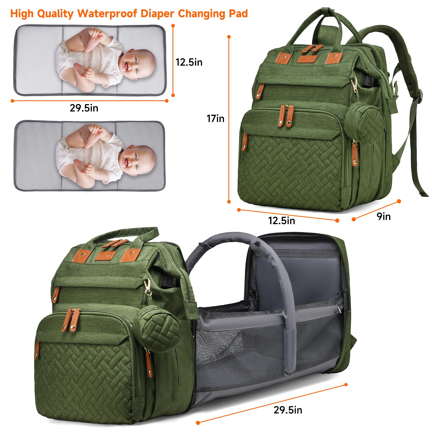 ANWTOTU diaper bag with USB charging port for on-the-go device power