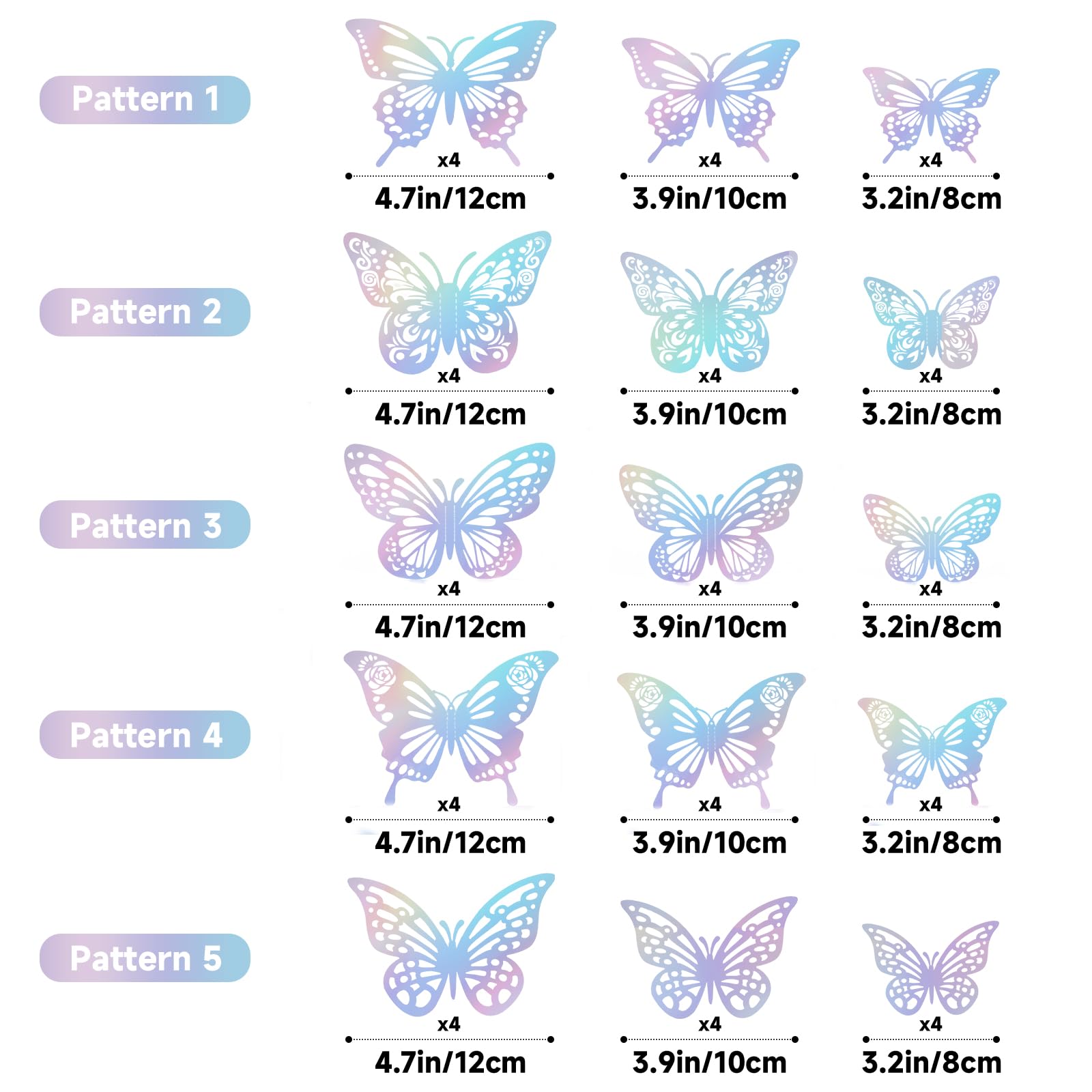 Anwyll Laser Silver 3D butterflies closeup shows realistic wing texture and shine.