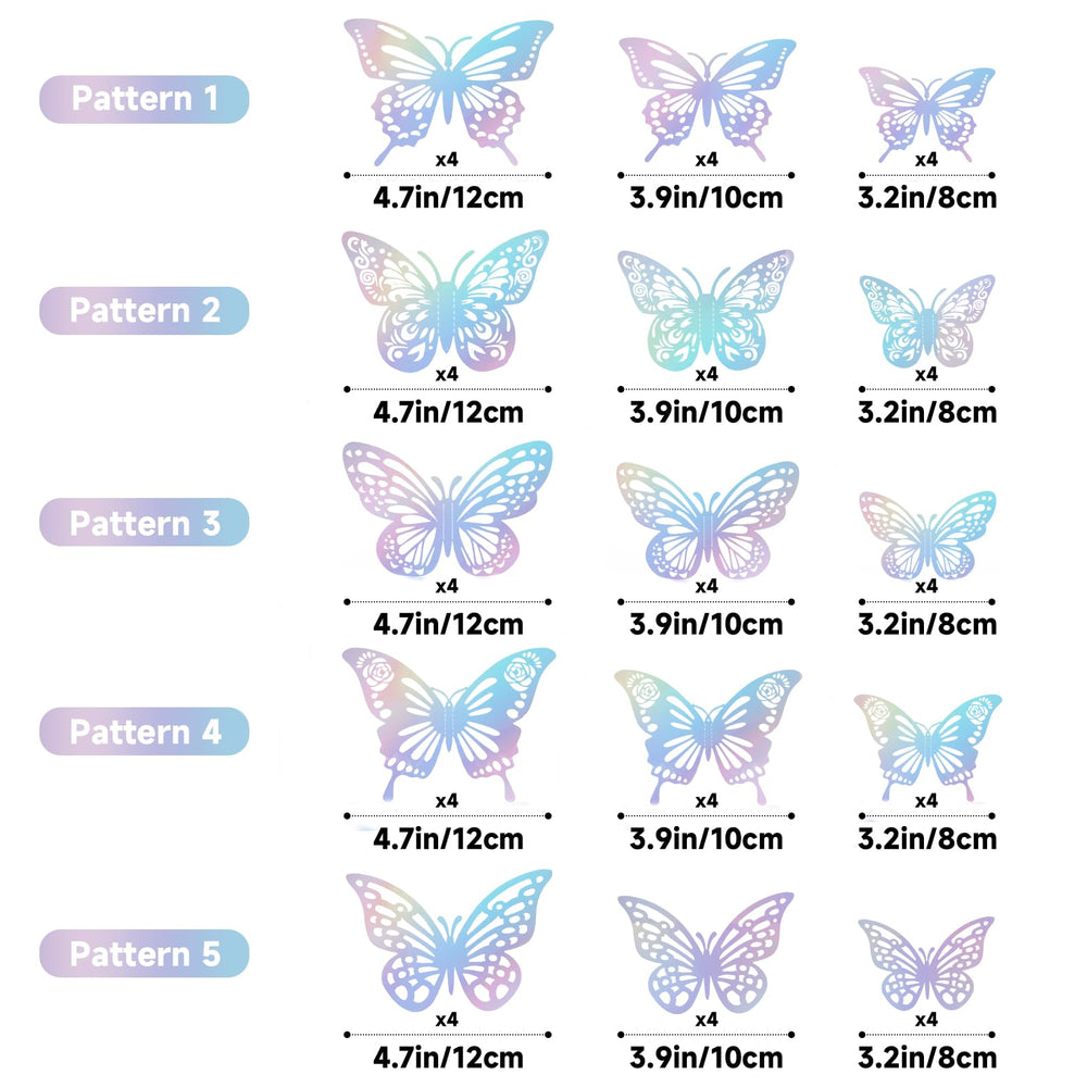 Anwyll Laser Silver 3D butterflies closeup shows realistic wing texture and shine.
