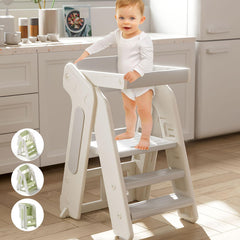 Anxeit Toddler Tower folded base shows compact storage for small spaces
