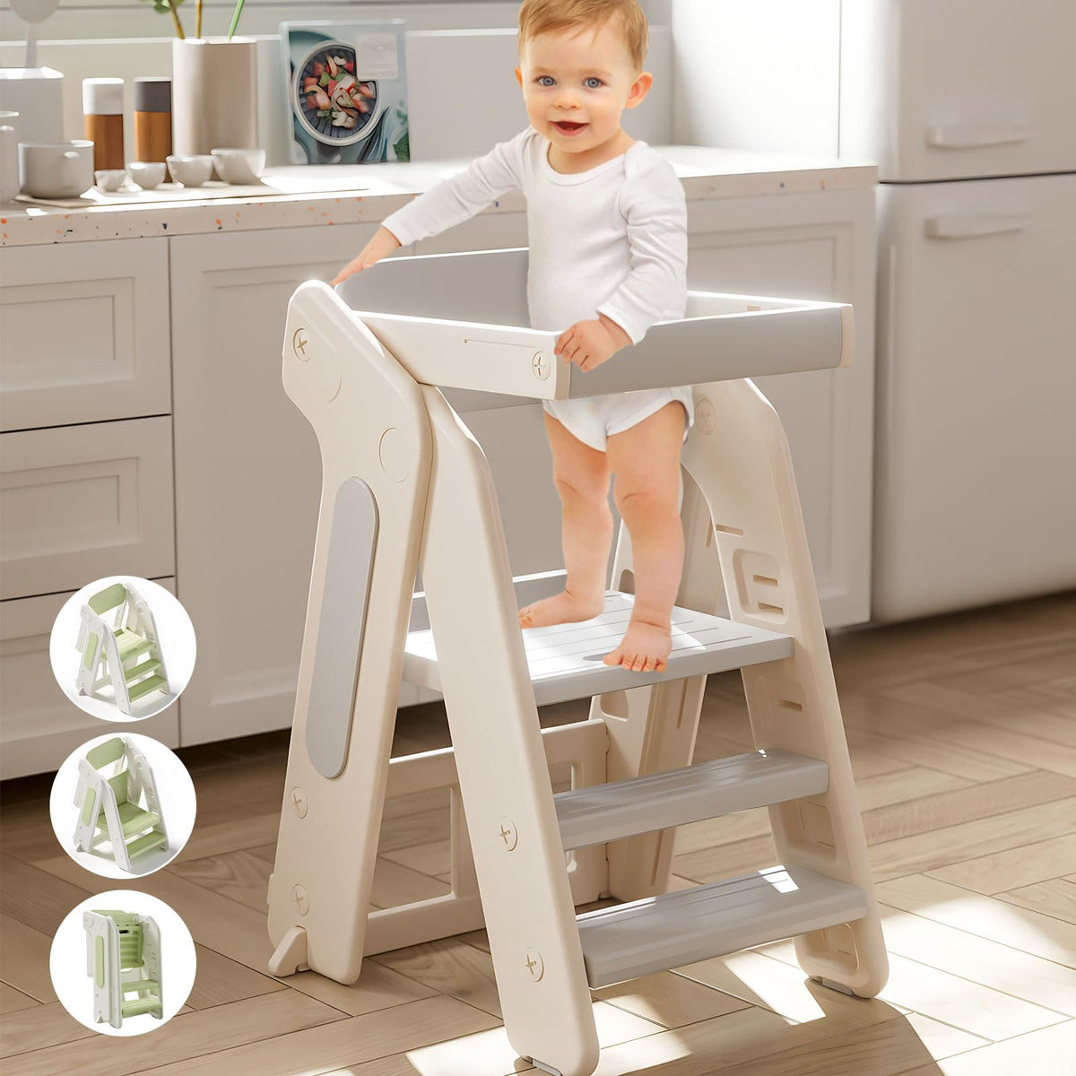 Anxeit Toddler Tower folds compactly for easy storage after play.
