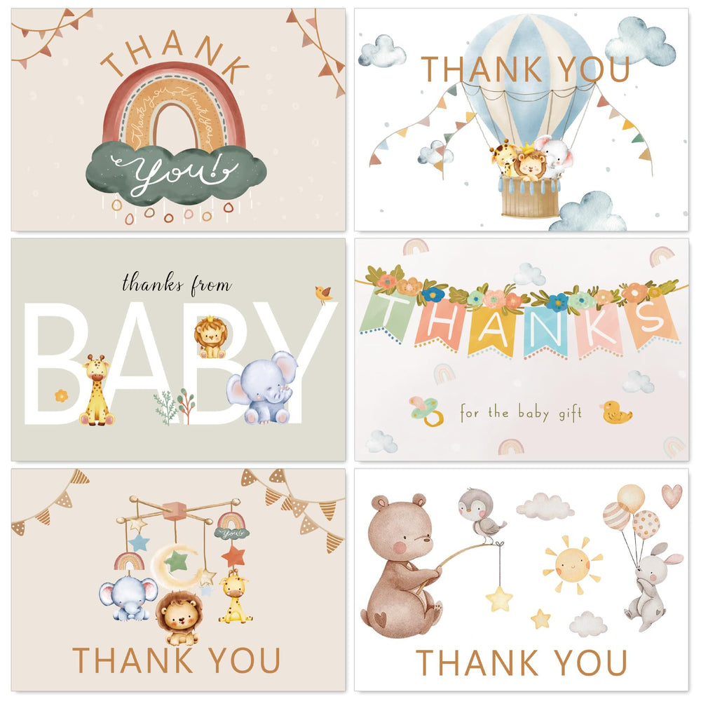 AnyDesign baby shower thank you card with boho rainbow and animals, ideal for personal notes.