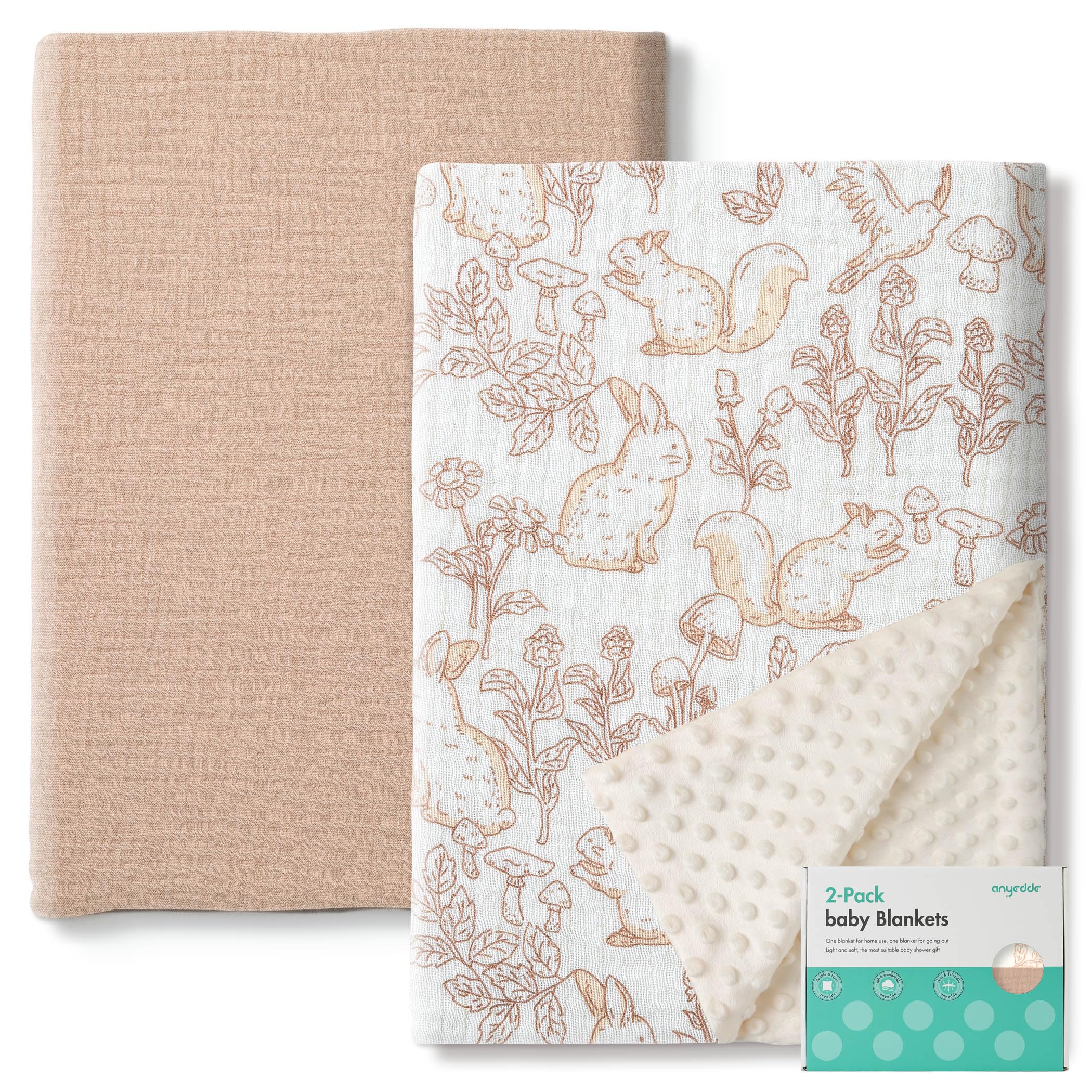 ANYEDDE muslin minky blanket duo pack open showcases twin-ready blankets for easy swaps and fresh covers.