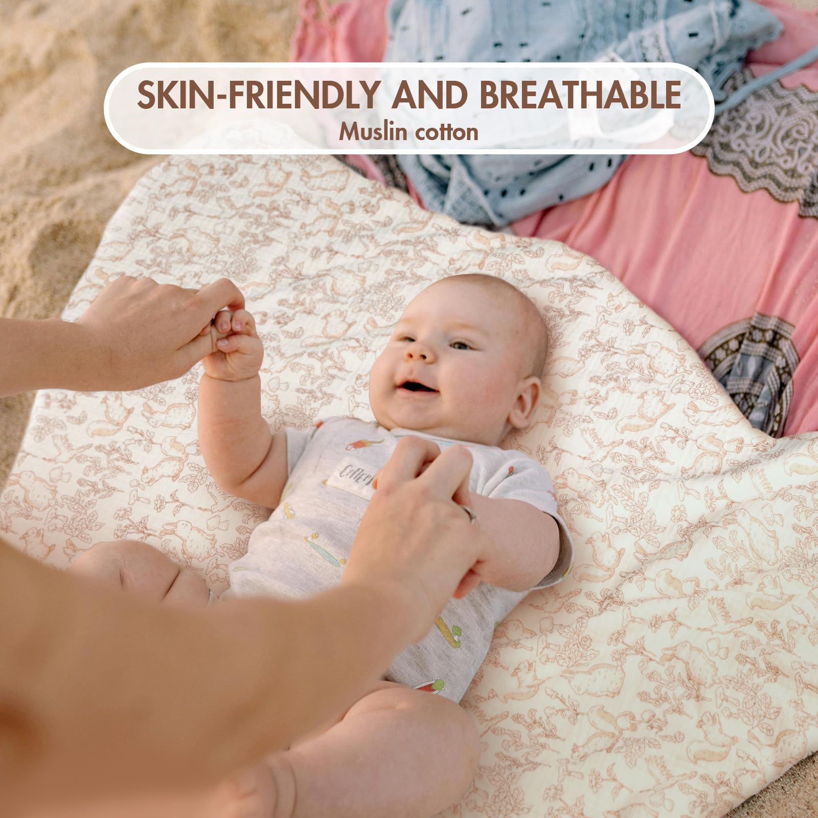 ANYEDDE muslin minky blanket stroller-use setting highlights portable comfort on outings.
