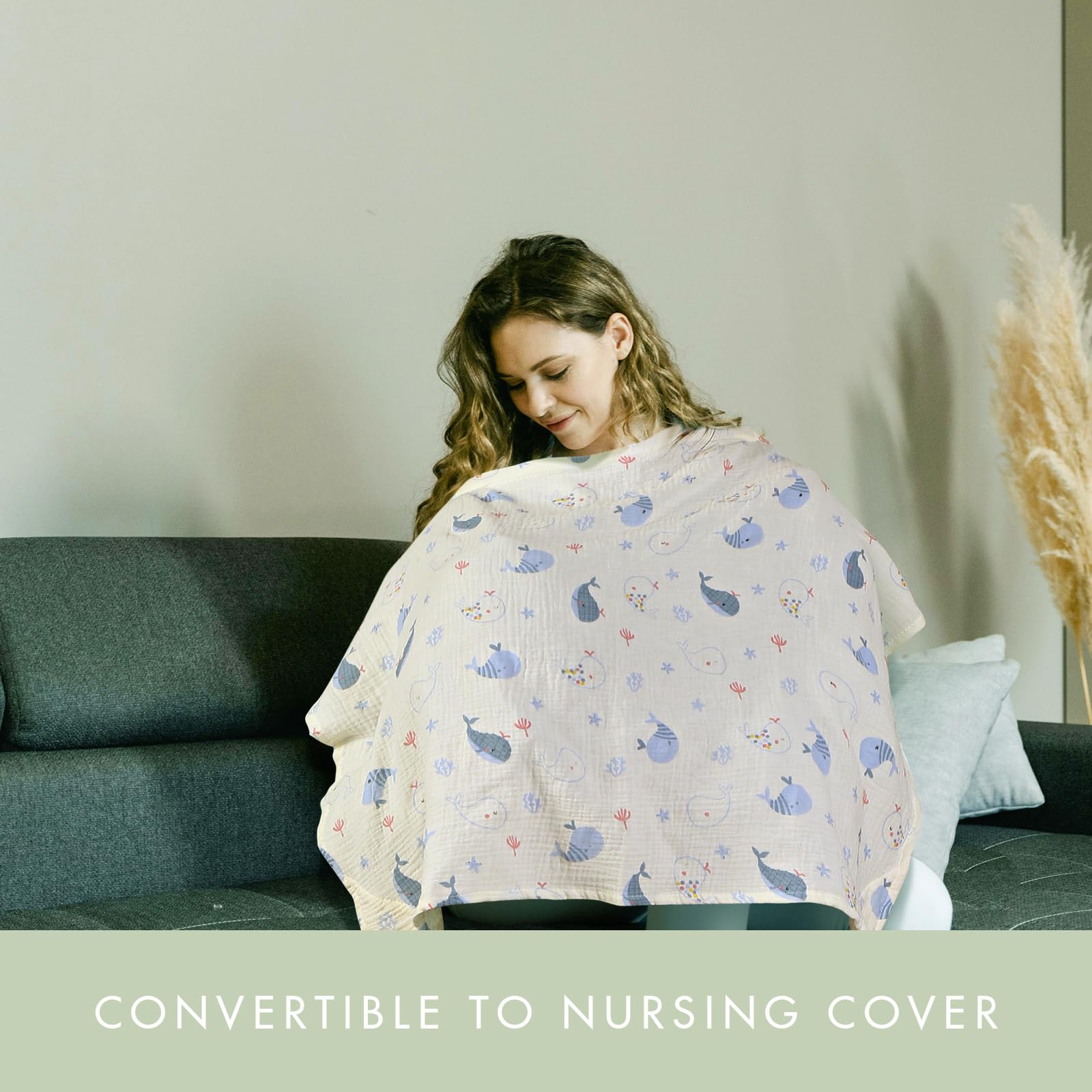 ANYEDDE nursing cover features eye-contact window for baby interaction while nursing.