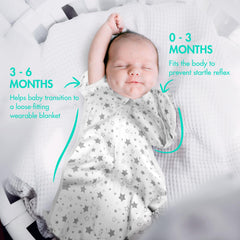 ANYEDDE swaddle sleep sack grey stars back view showing breathable cotton comfort