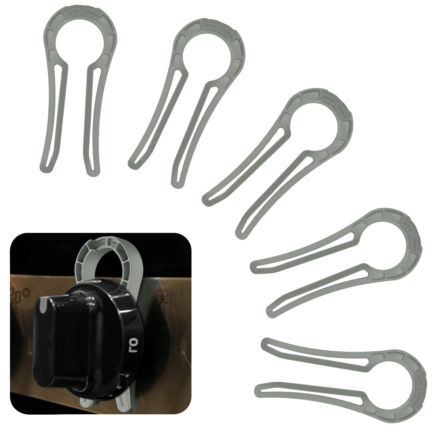 Anysun gas-stove knob lock pack of 5 grey for child safety.