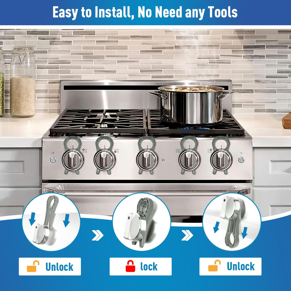 Anysun stove knob lock grey packaging suitable for kitchen safety setup.