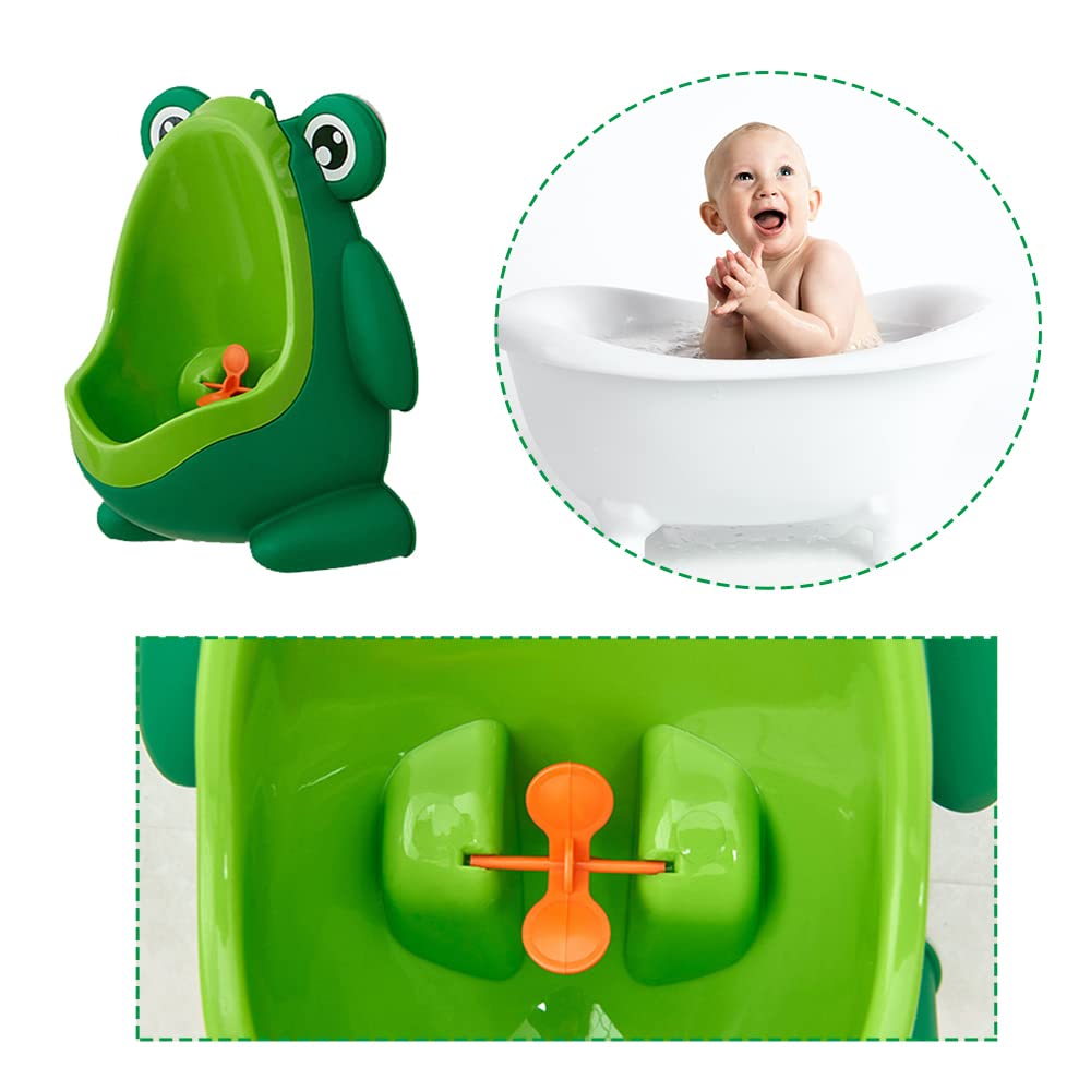 Anyumocz frog-urinal-green-shape highlights friendly design that appeals to toddlers.