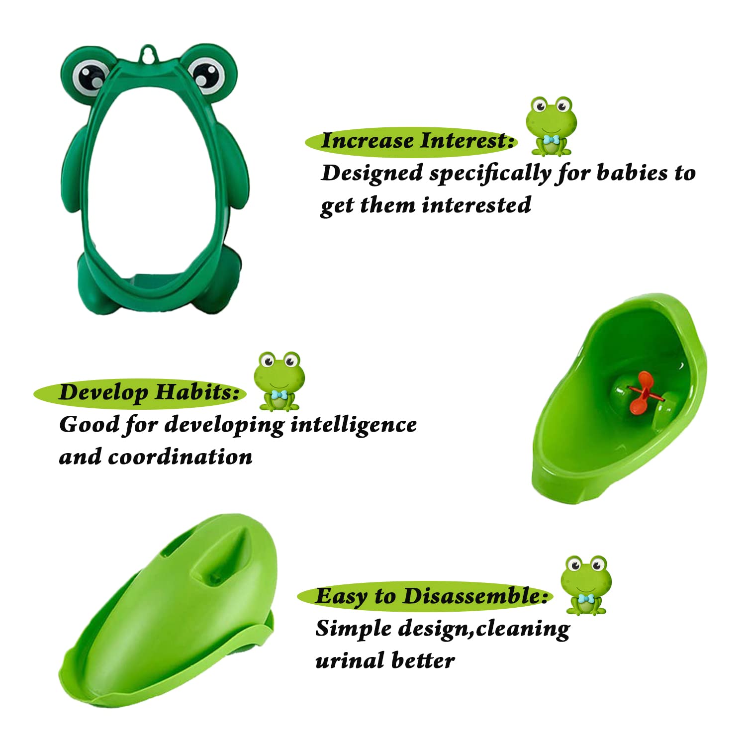 Anyumocz frog-urinal-spinner shows spinning target to improve aiming during training.