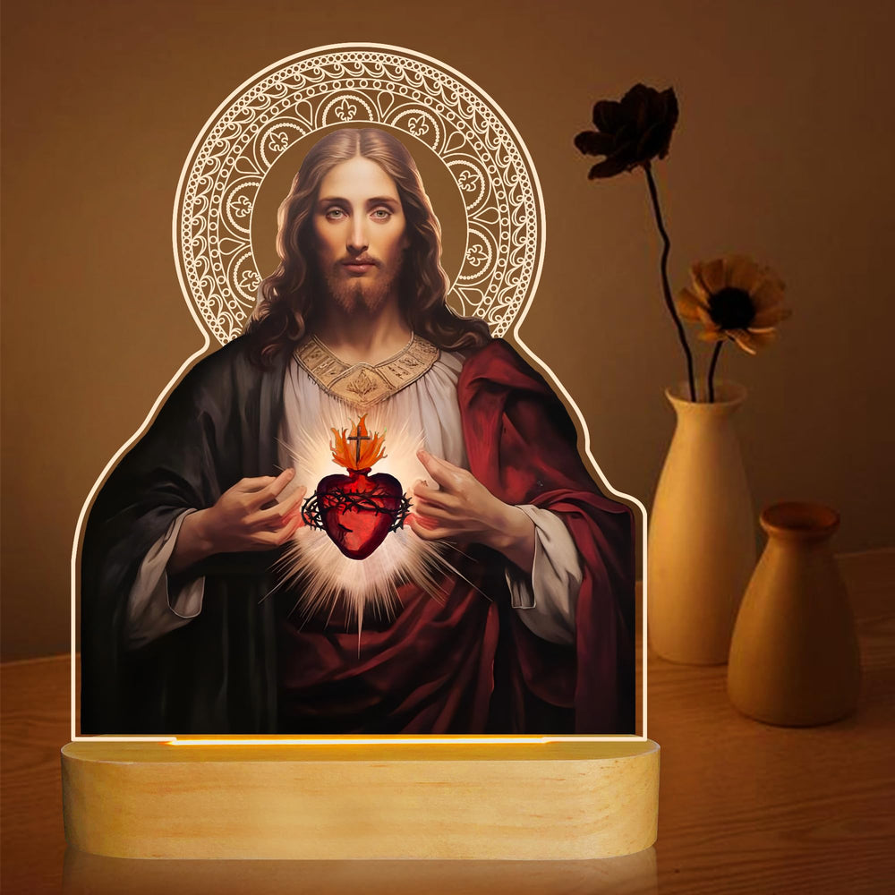 Anywin sacred-heart-jesus-night-light-base-and-panels glows softly for peaceful bedside prayers