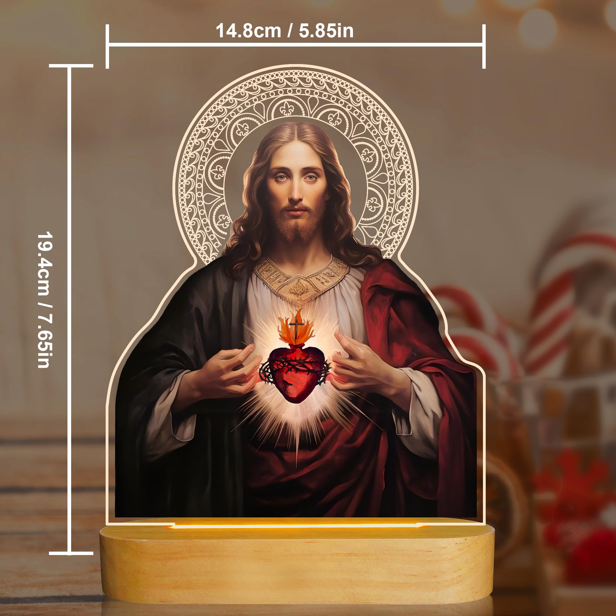 Anywin sacred-heart-jesus-night-light-on-bedside ideal for nightly devotion