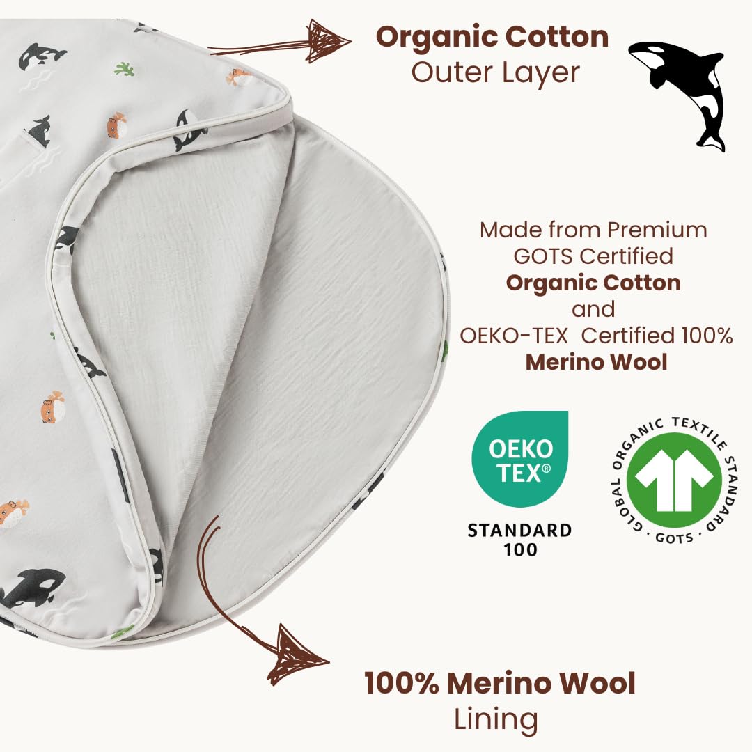 AnZai Merino sleep sack back view highlighting breathable fabric and gentle warmth for sensitive skin