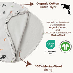 AnZai Merino sleep sack back view highlighting breathable fabric and gentle warmth for sensitive skin
