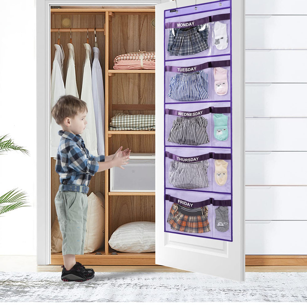 ANZORG weekly kids clothes organizer highlights five small pockets for socks and accessories