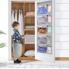 ANZORG weekly kids clothes organizer hanging on door demo for space-saving closet