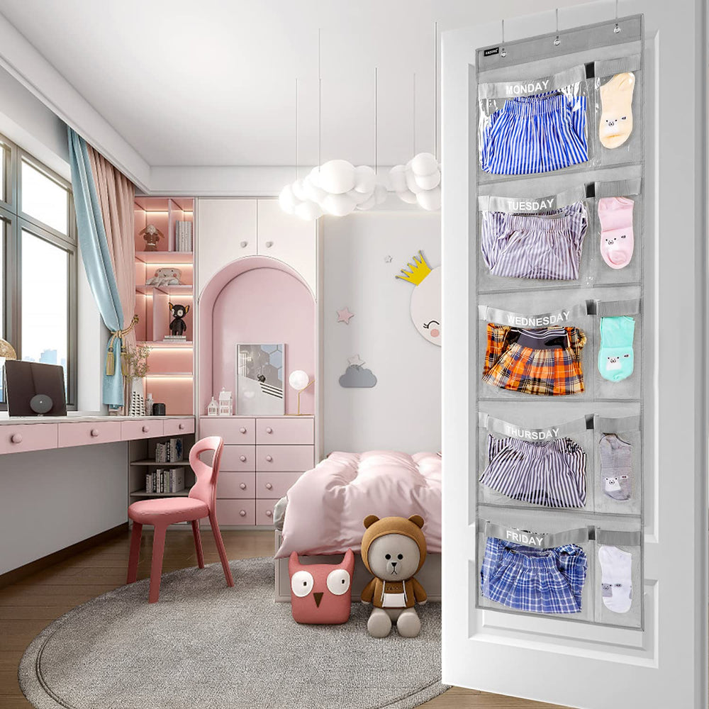 ANZORG weekly kids clothes organizer label detail shows organized weekly selection