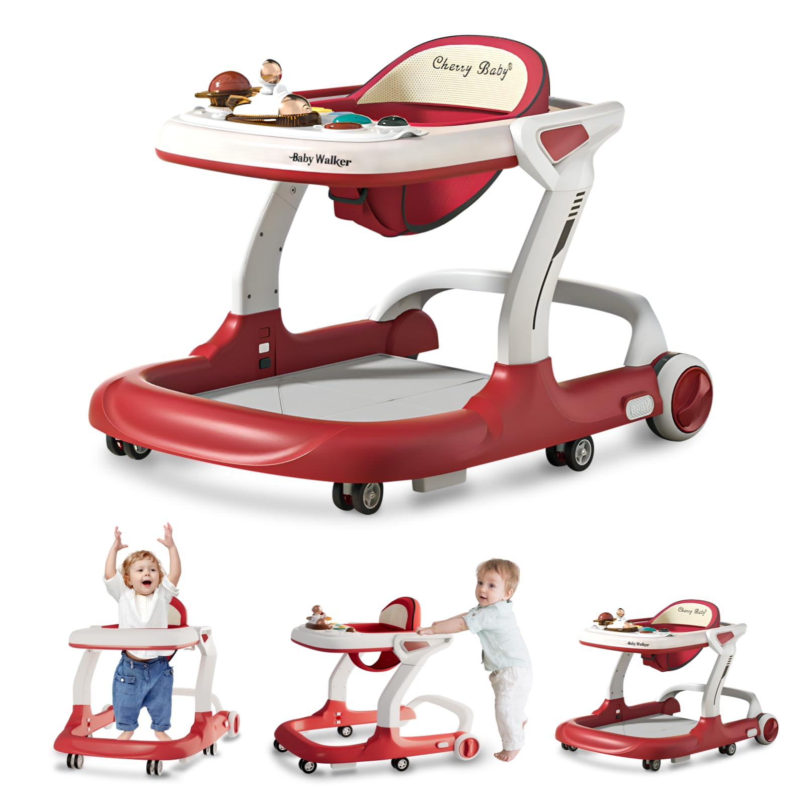 Aobalvn baby walker with wheels shows music and lights to engage baby's senses during practice sessions.