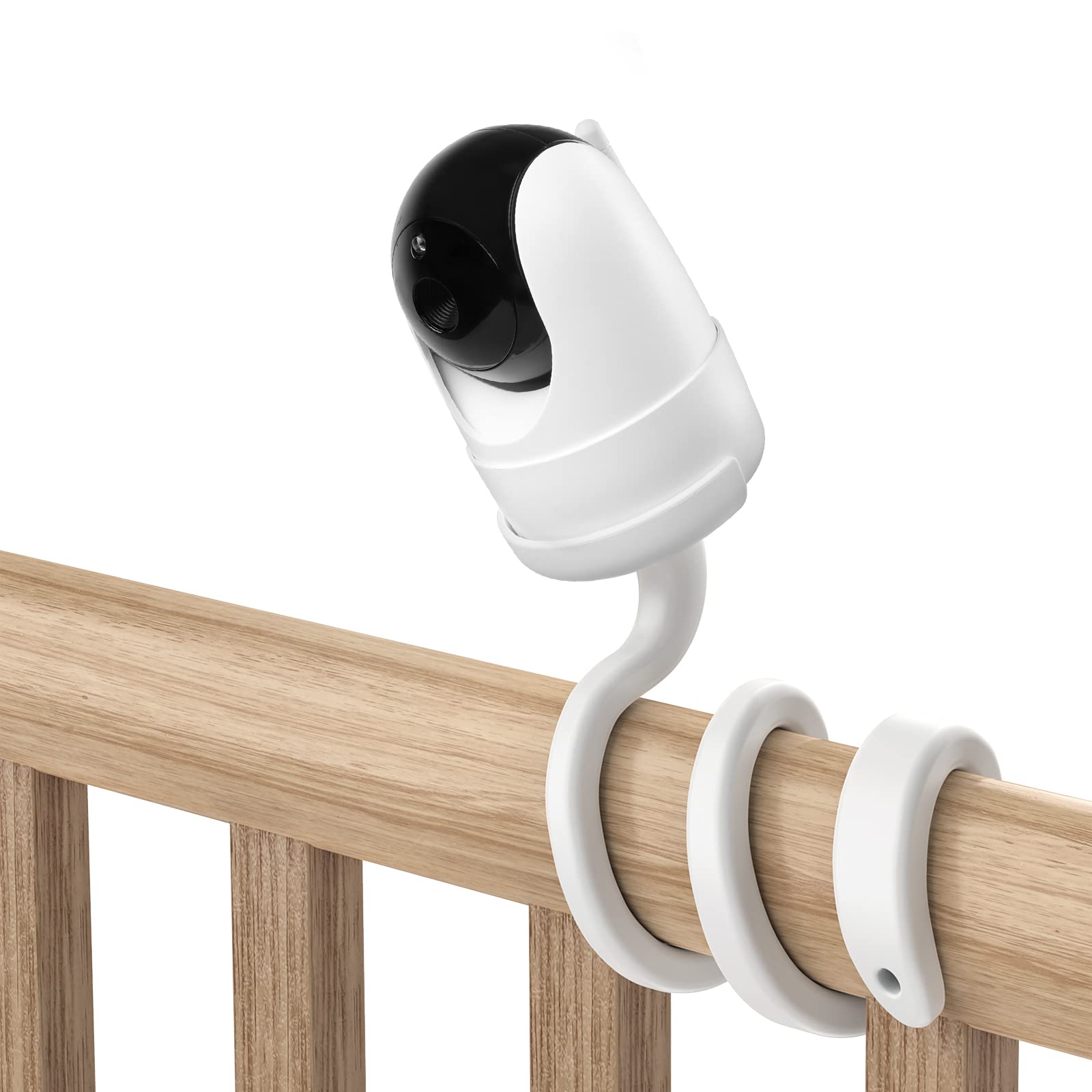 Aobelieve Flexible Mount attaches to crib for stable viewing during naps.