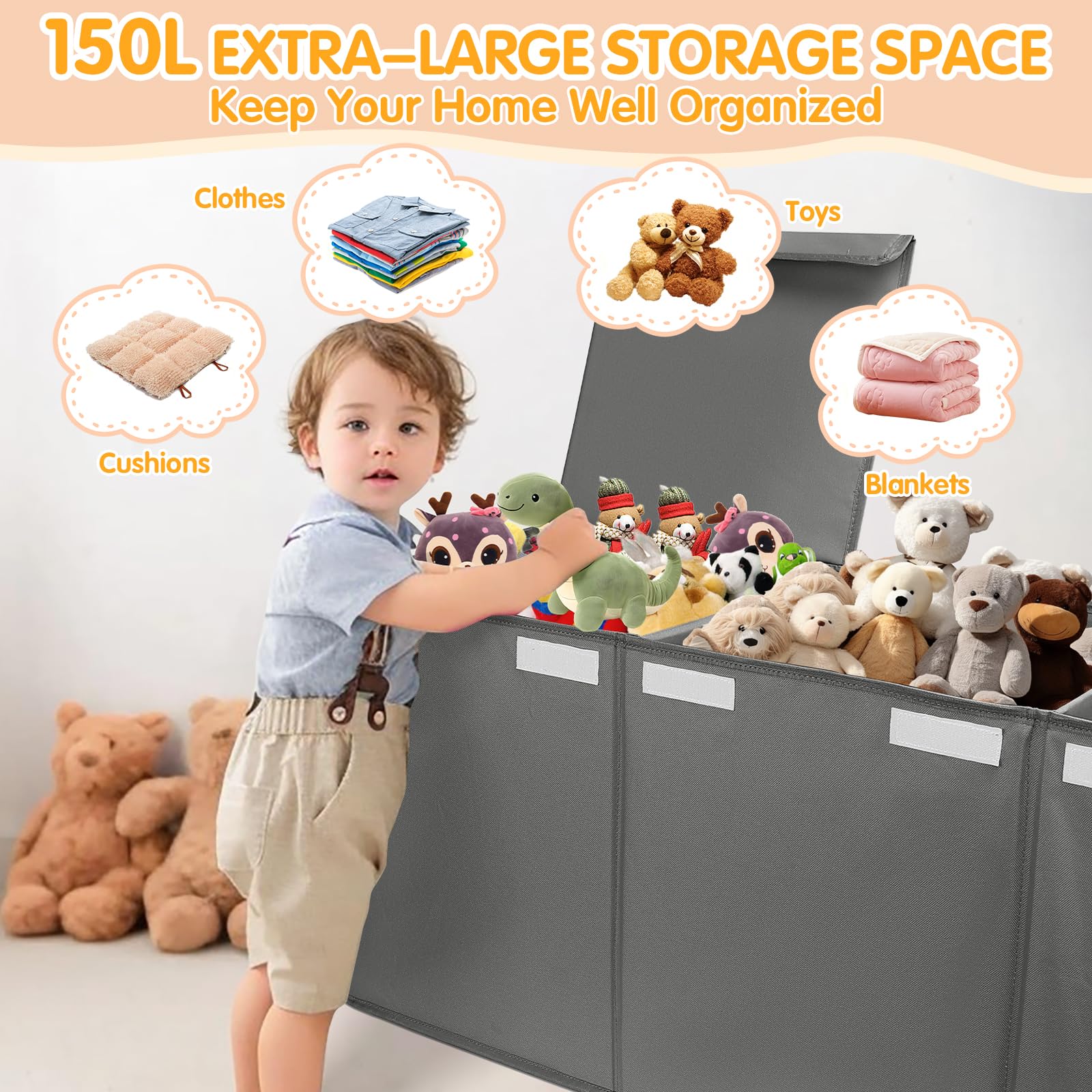 AOBOPLE toy chest double handles for easy transport between rooms.