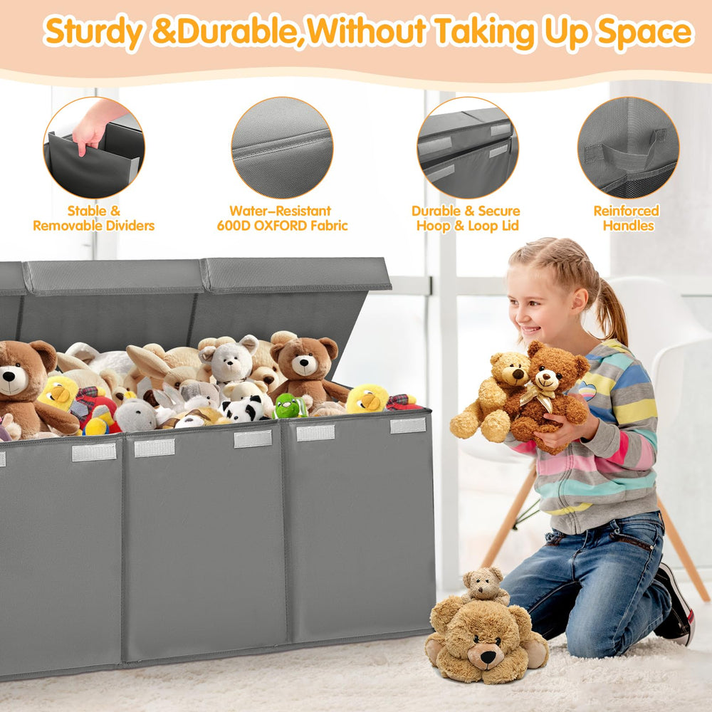 AOBOPLE toy chest folded-flat for space-saving storage when not in use.