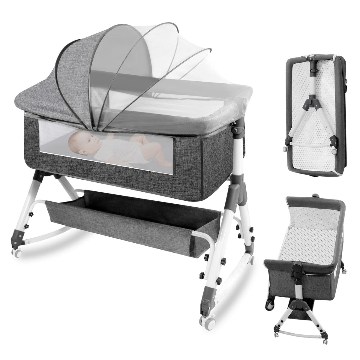 AOBOTE Baby Bassinet foldable crib showing compact design for quick setup and storage