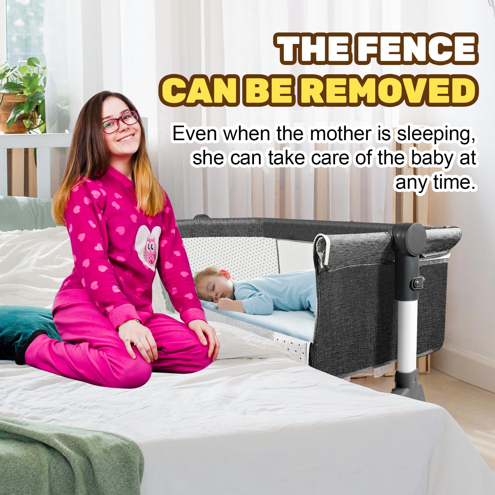 AOBOTE Bassinet with Wanxiang silent wheels for quiet mobility