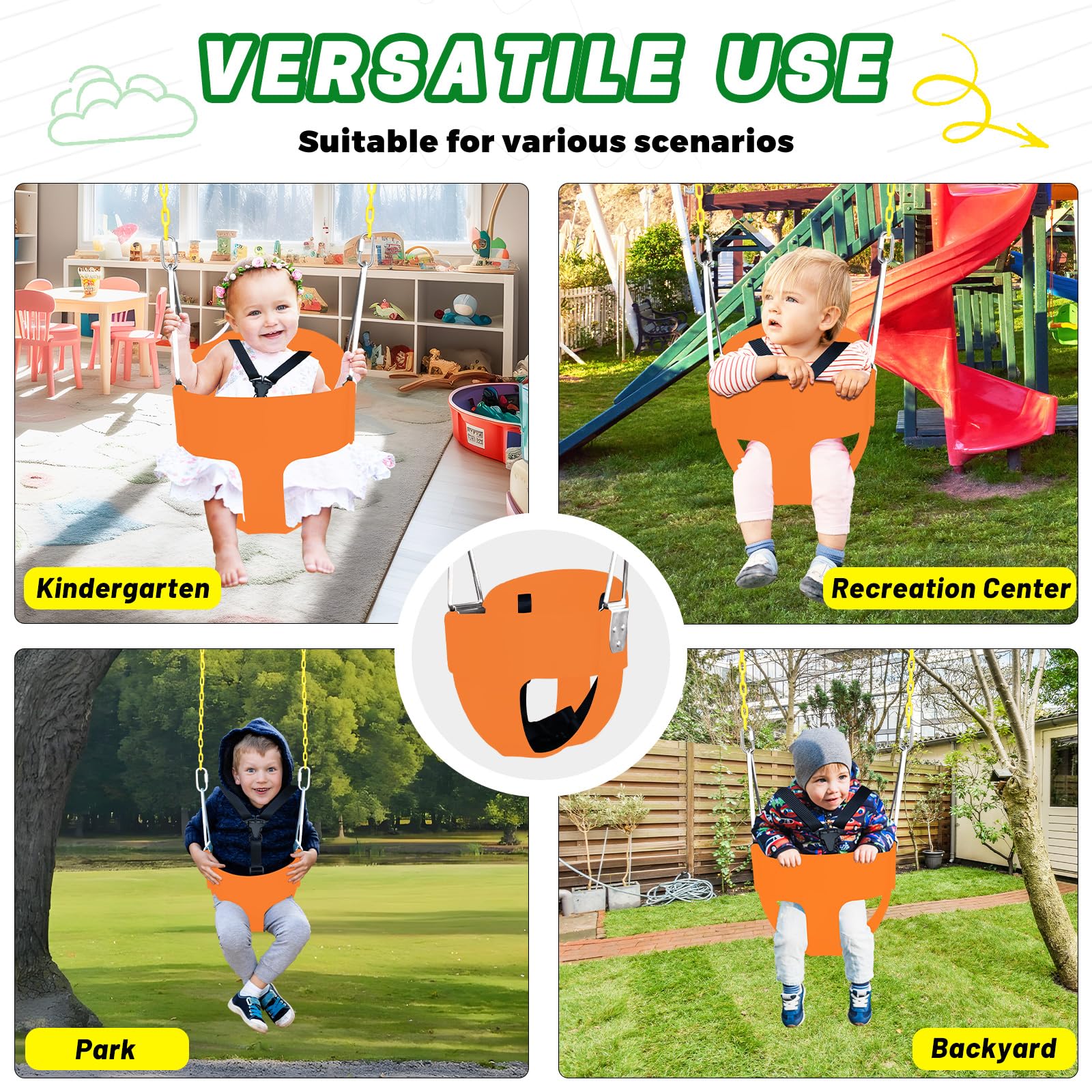 AOBOTE baby swings in the backyard, enjoying outdoor moments with family