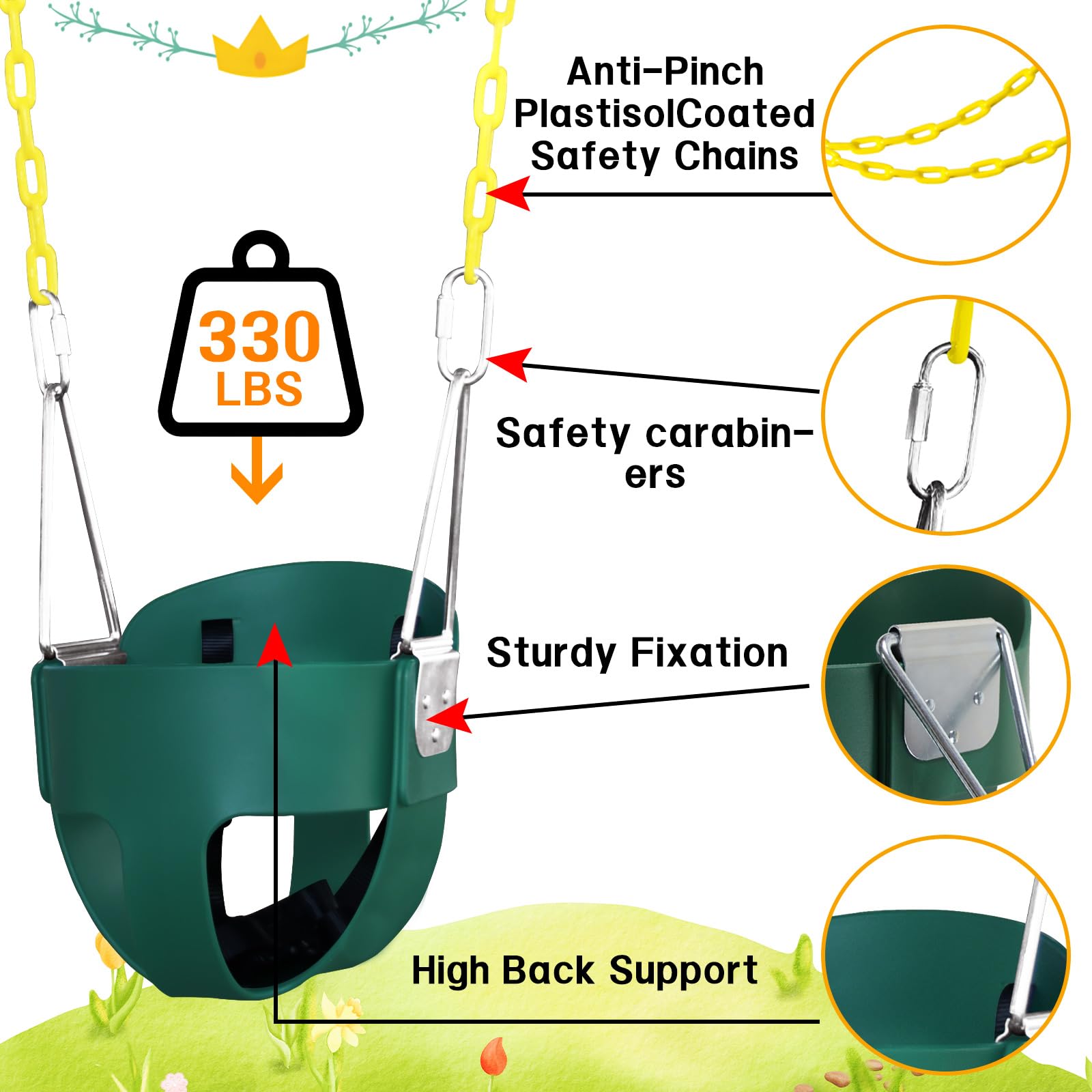 AOBOTE three-point safety belt secures baby during gentle swinging sessions.