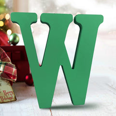 AOCEAN 6-inch green wood letters front view ideal for painting and personalized wall decor.