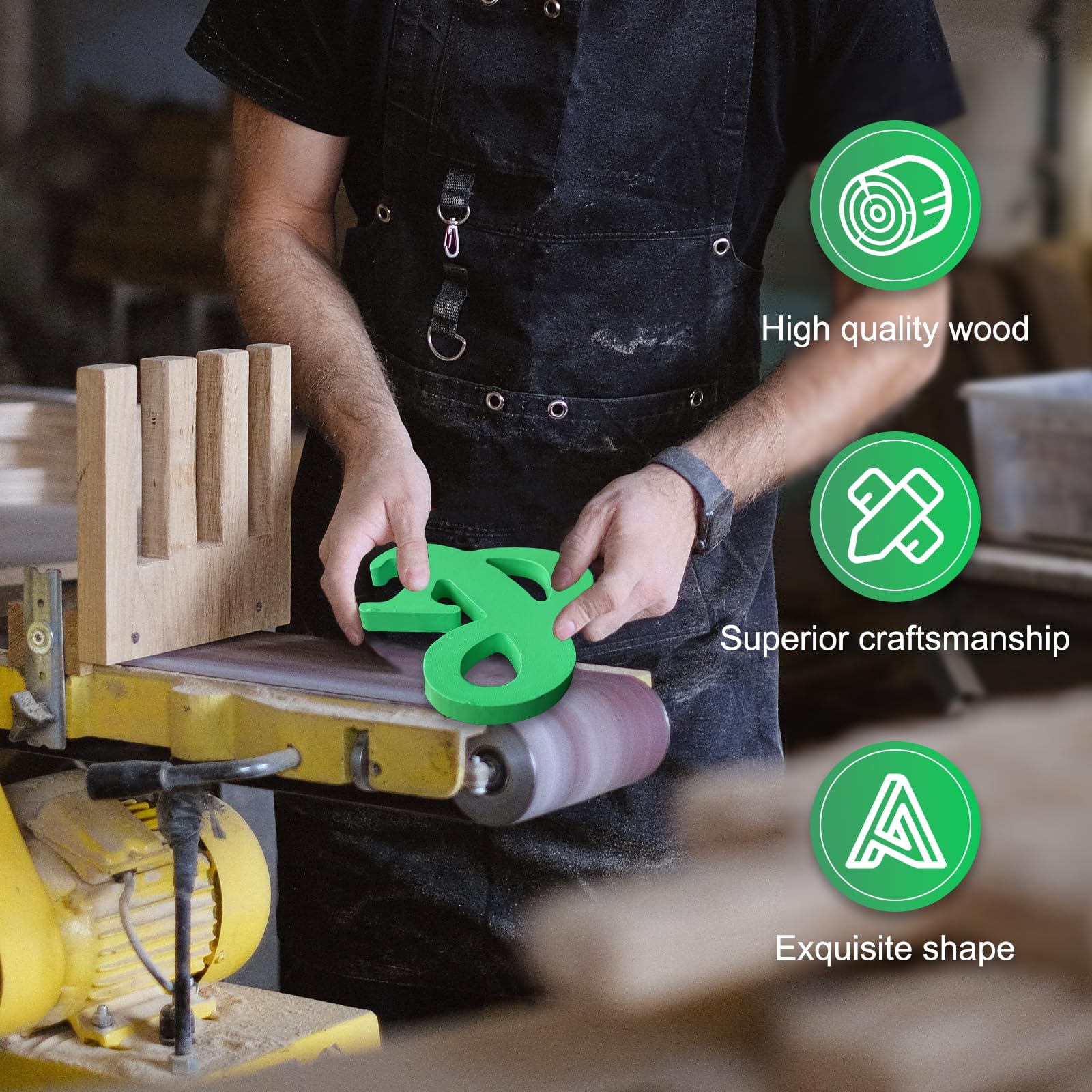 AOCEAN 6-inch green wood letters paintable surface for custom crafts and themes.