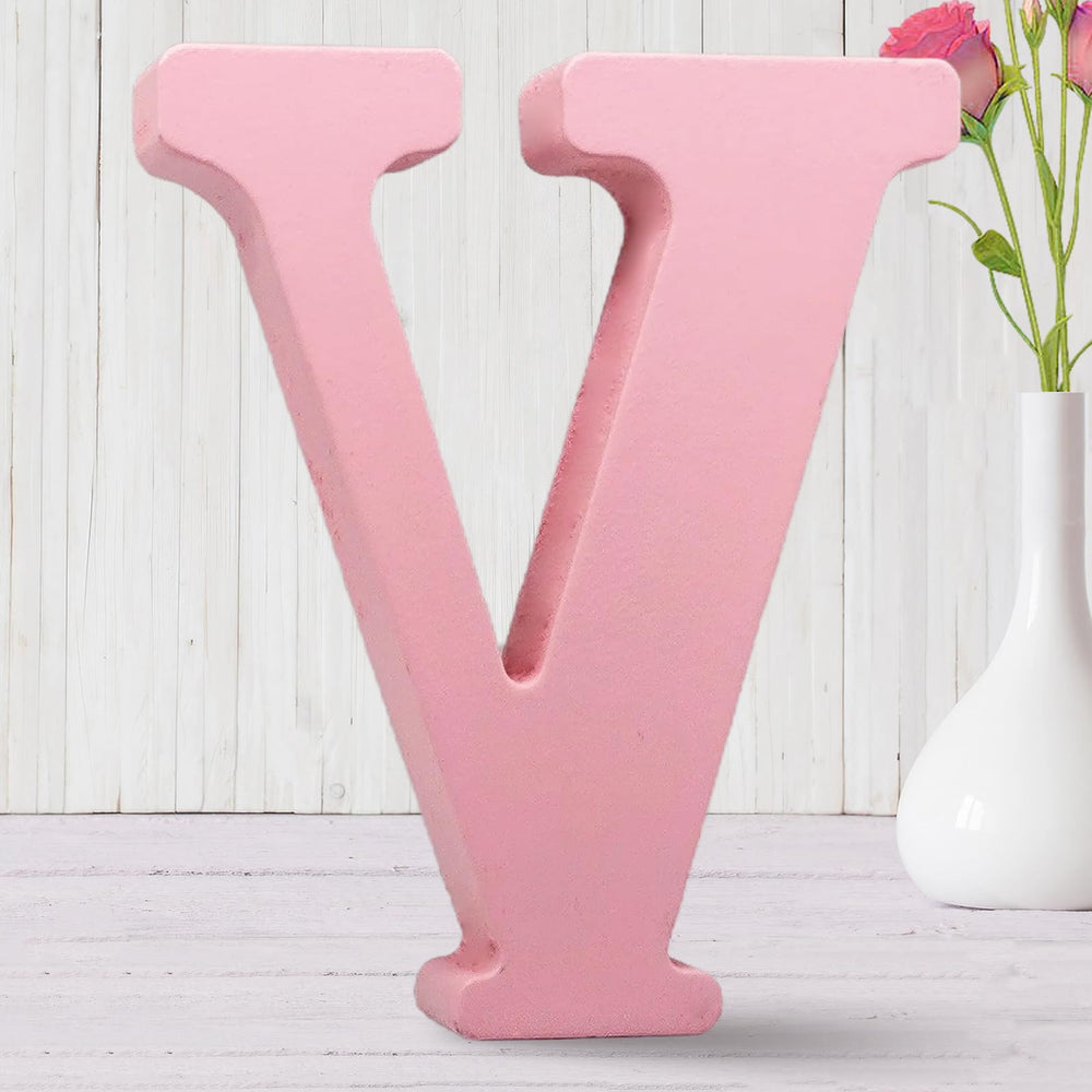 AOCEAN 8-inch pink wood letter for wall decor and desk display.