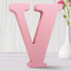 AOCEAN 8-inch pink wood letter for wall decor and desk display.