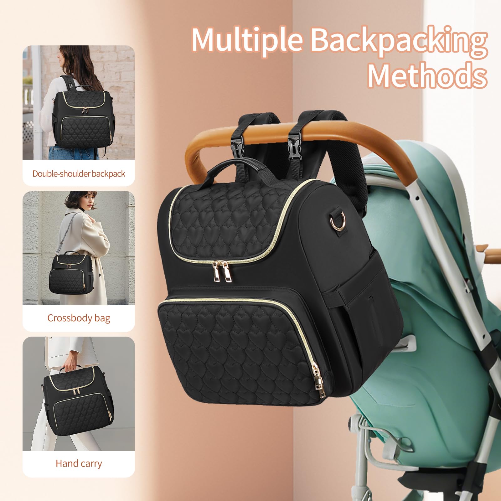 aocrin diaper bag backpack detachable shoulder strap for comfortable all-day wear