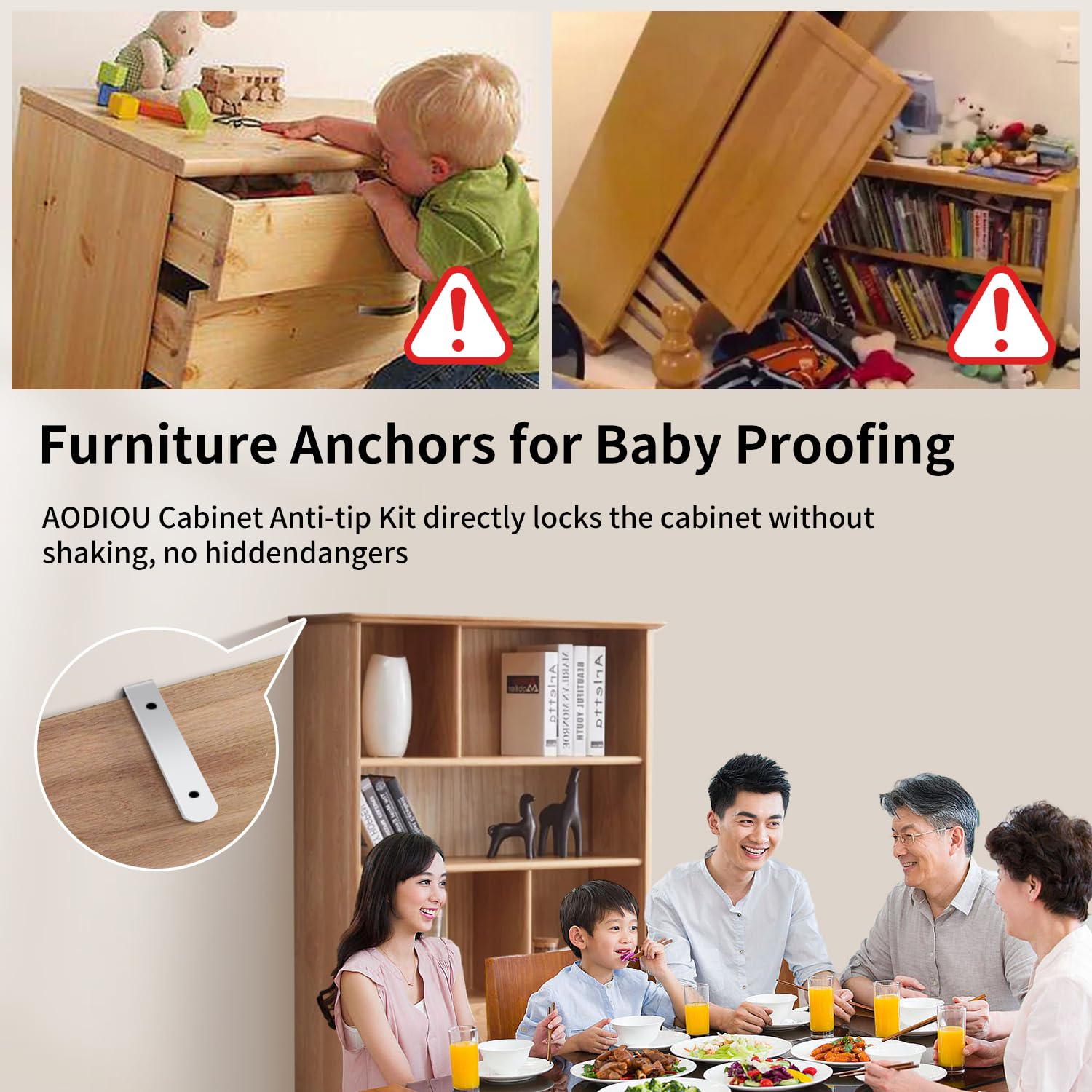 AODIOU furniture anchors strap installation demonstrates simple wall-to-furniture mounting.