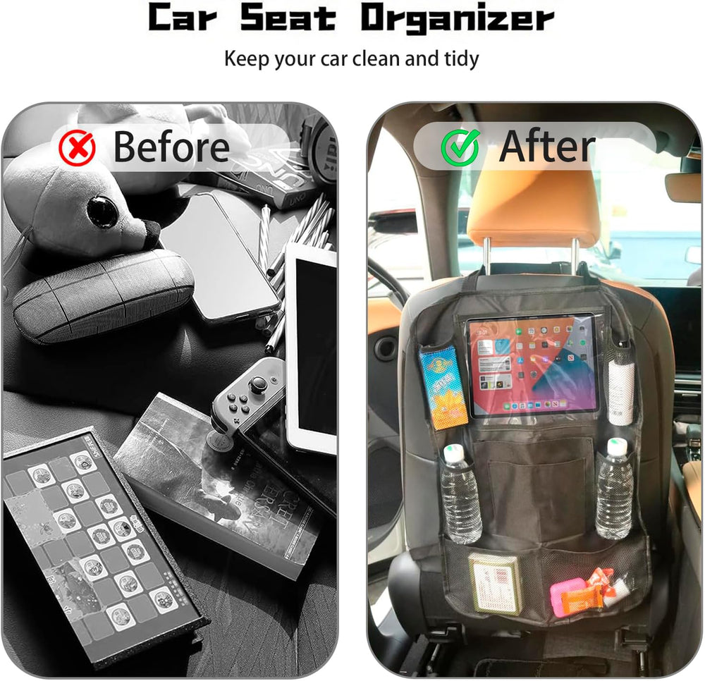 Aoeeki back-seat organizer privacy pockets keep pens, documents, and small items neatly stored.