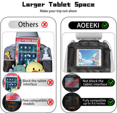 Aoeeki back-seat car organizer with water bottle pockets keeps drinks within reach on long drives.