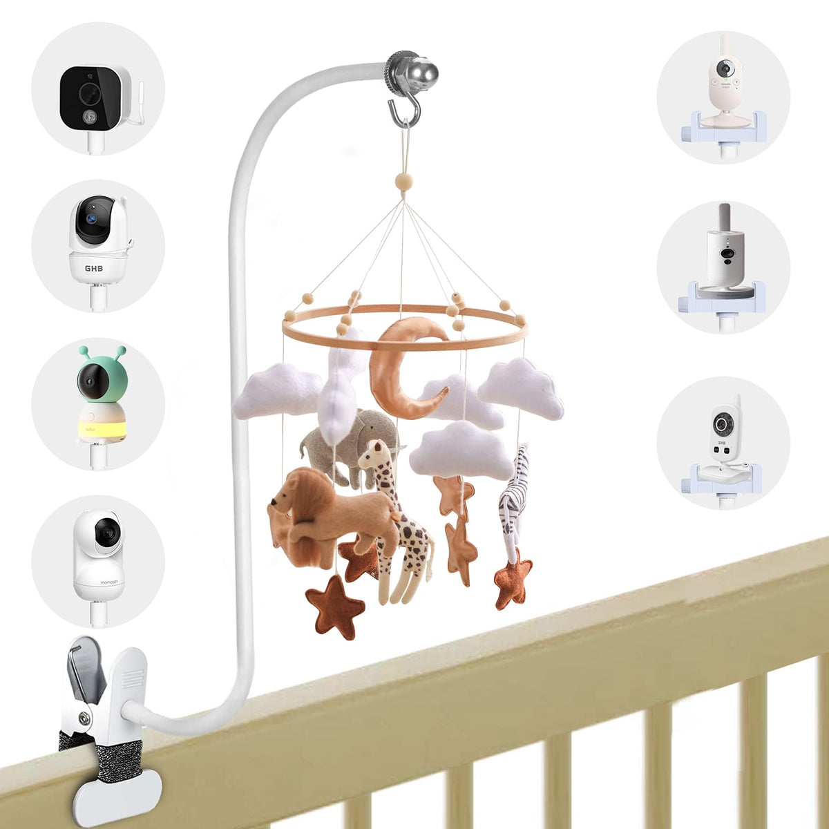 AoHkers baby crib mobile arm with 68cm gooseneck for versatile mobile placement and soothing angles.