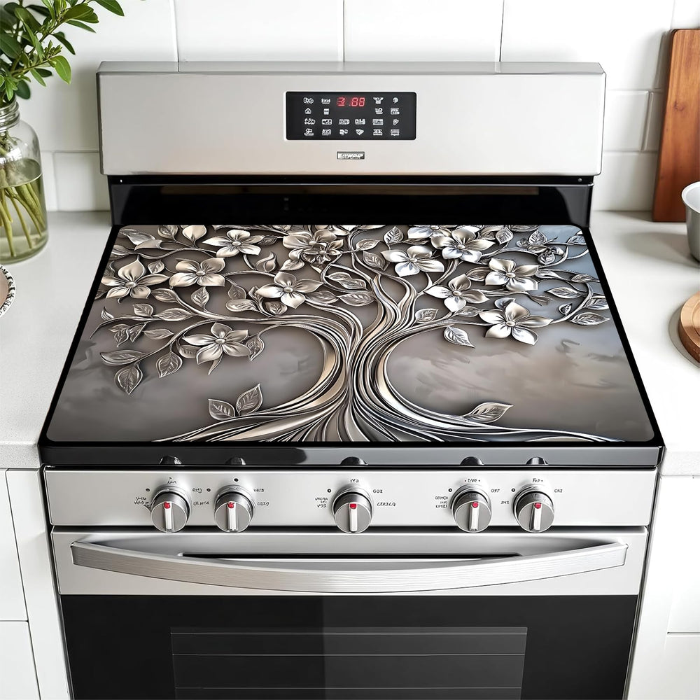 AOHMPT stove cover in geometric pattern protects glass tops from scratches and spills.