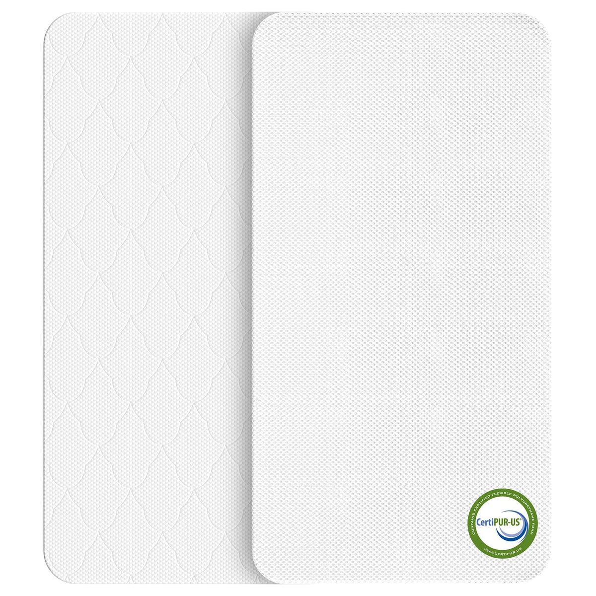AOHWIDER bassinet mattress top view shows a snug 47x23.6 fit for bedside cribs.