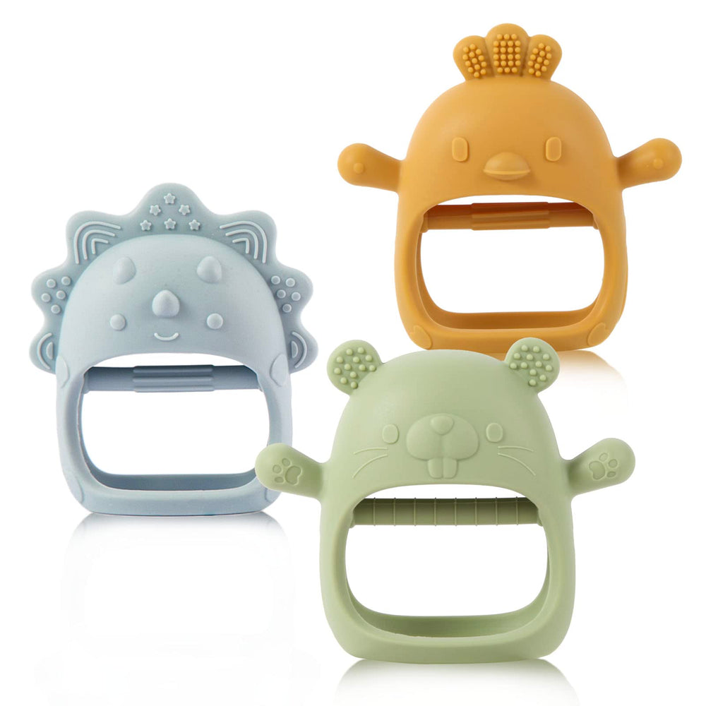 AoiSouk teething mitten with soft-top for gentle gum relief and sensory exploration