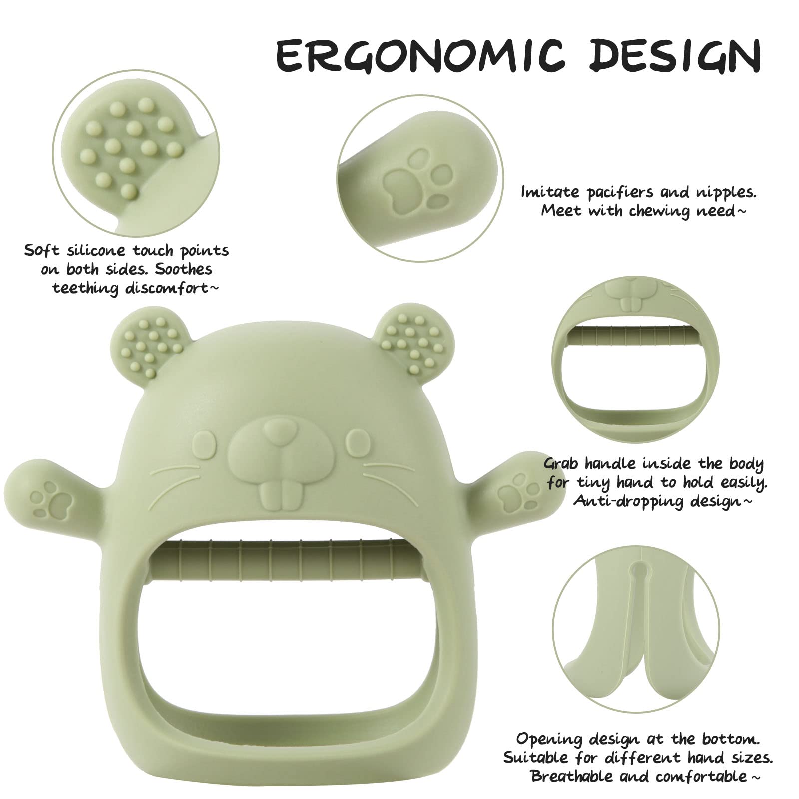 AoiSouk teething toy with nipple-design top for varied biting directions