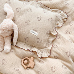 AOJIM Cute Rabbit pillowcase 14x20 size tag demonstrates perfect fit for crib or stroller.