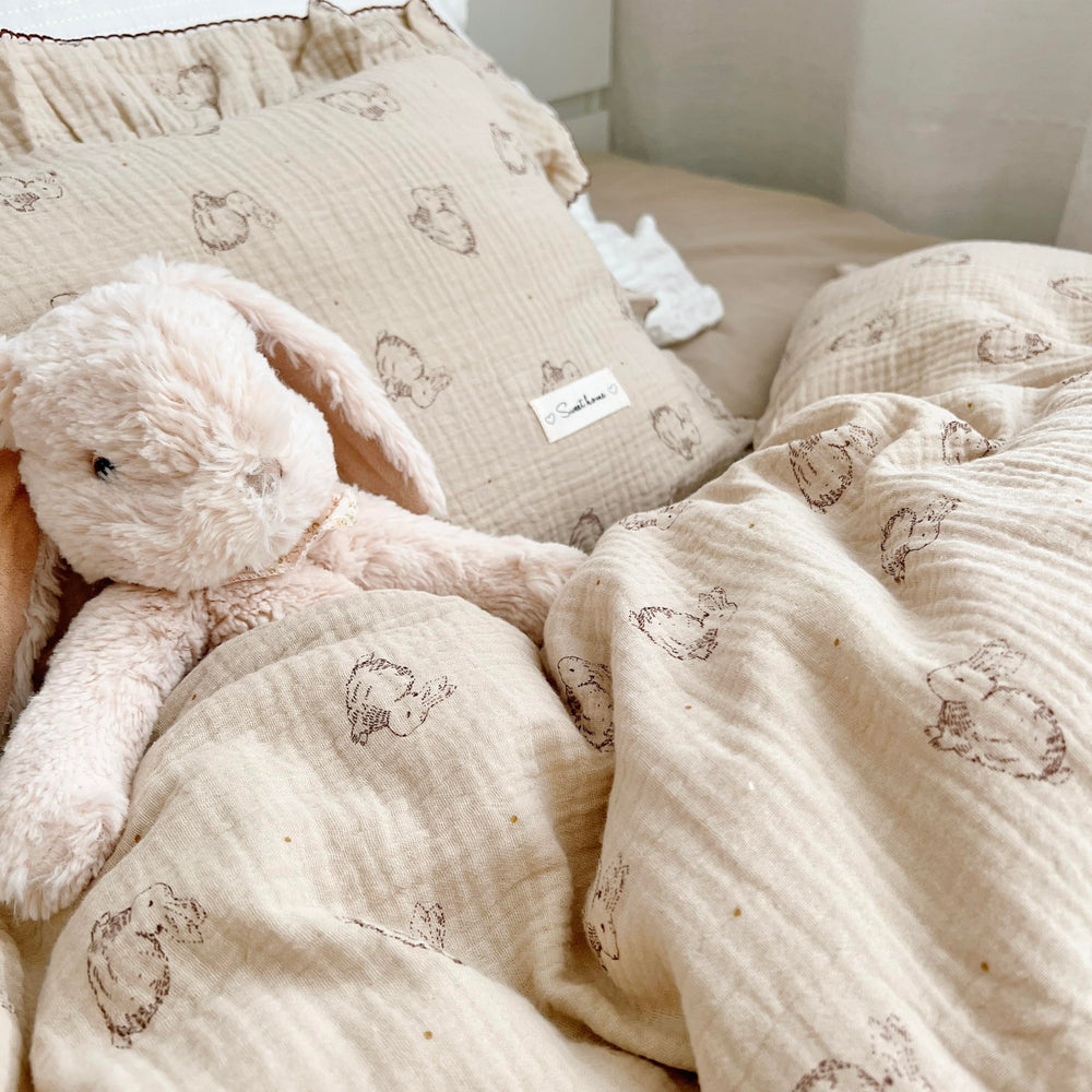 AOJIM Cute Rabbit pillowcase ruffle edges add decorative charm for nursery decor.
