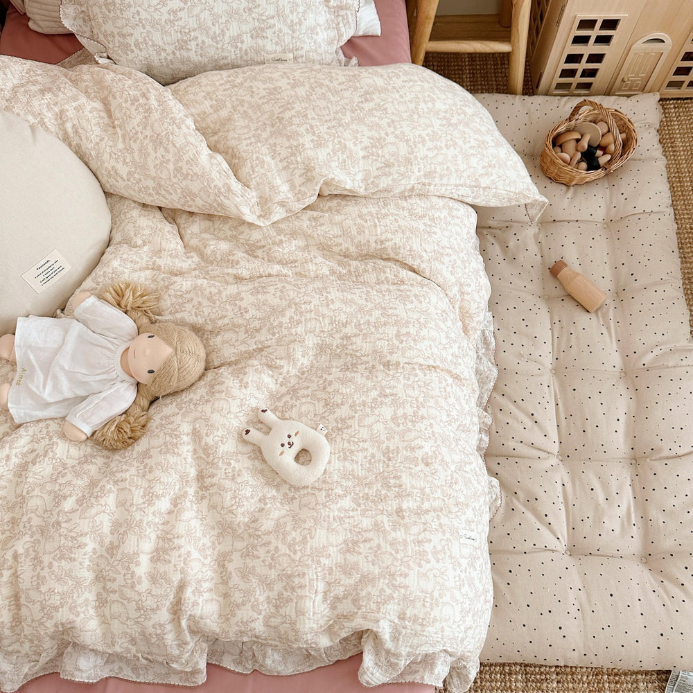 AOJIM forest-pattern duvet cover styled on a toddler bed for cozy room decor.