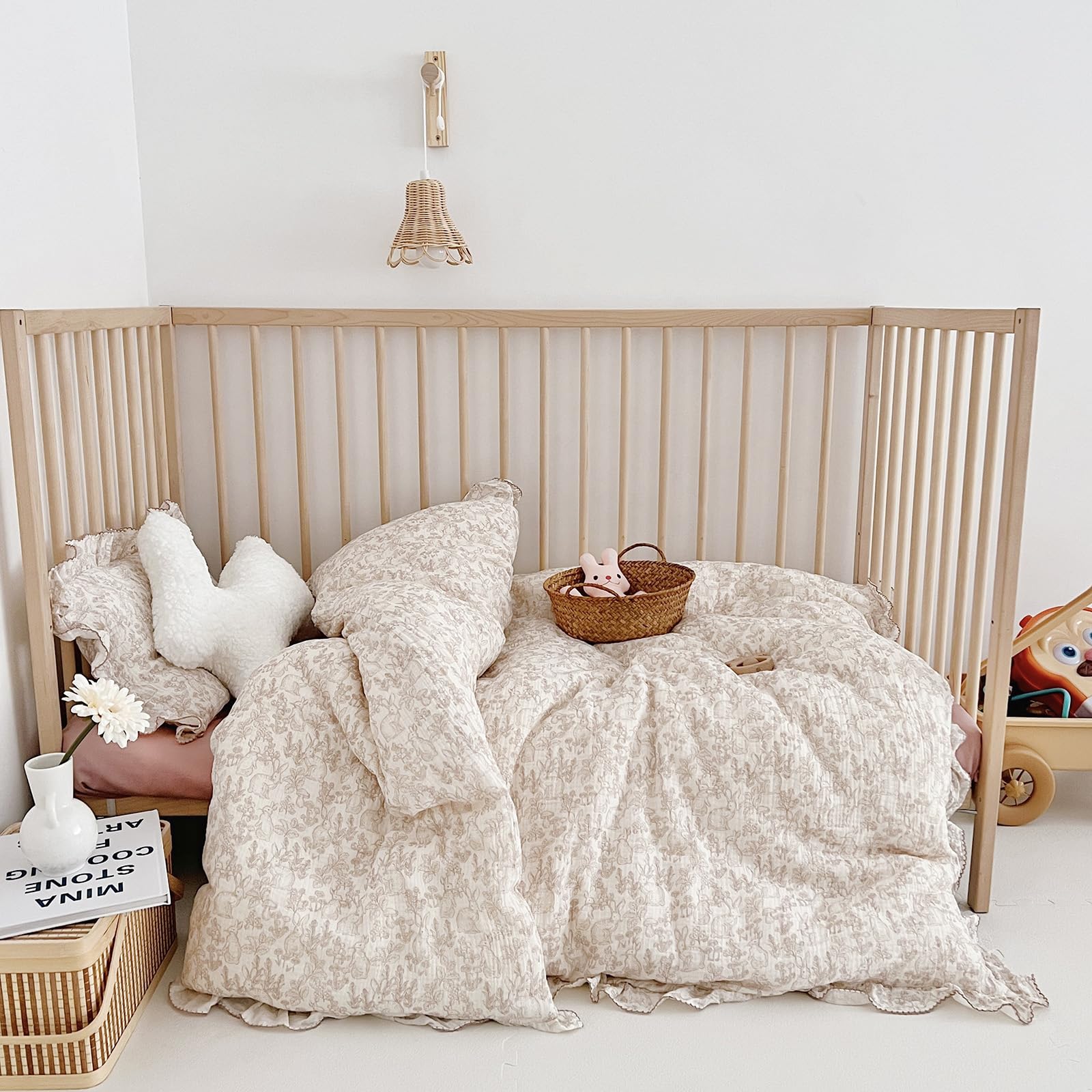 AOJIM forest-pattern duvet cover shown on a stroller for outings.